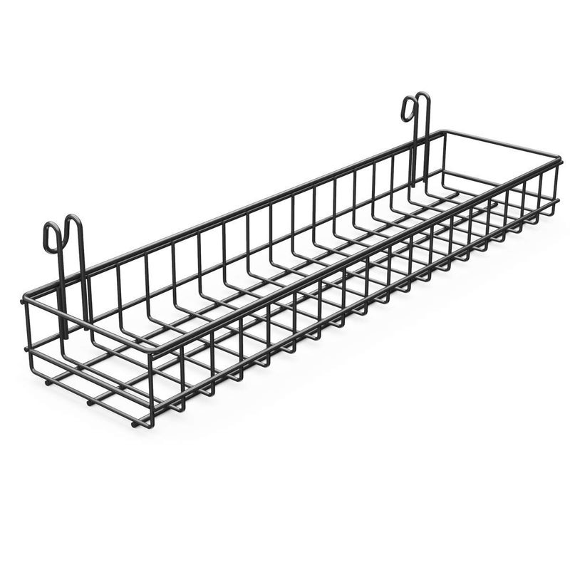 ANZOME Wire Wall Basket, Grid Basket with Hooks, Wall Mounted Organizer for Wall Grid, Kitchen Organizer, Wire Storage Shelf Rack for Home Supplies, Wall Decoration(Black) - Image 1